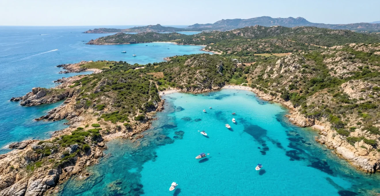 Vue aérienne côte nord Sardaigne baies turquoise près de Golfo Aranci