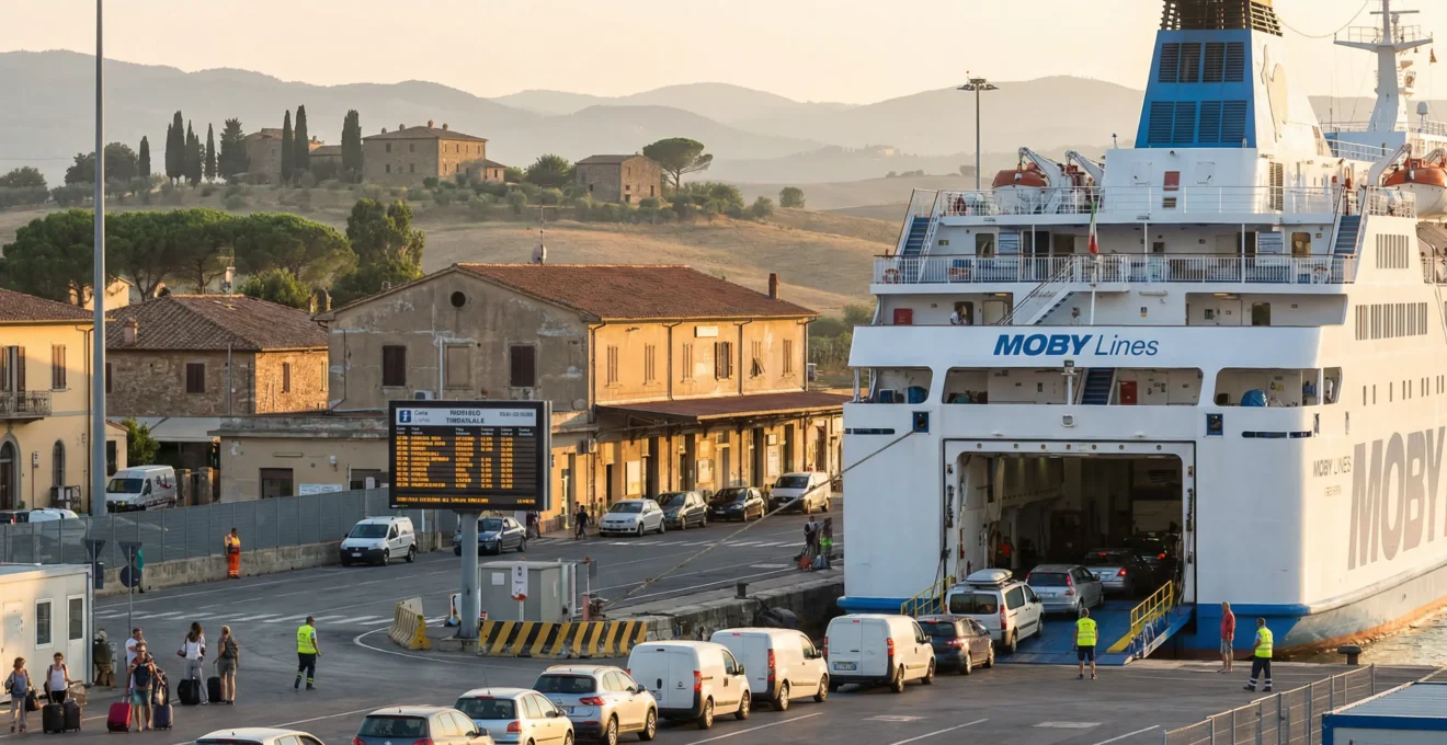 Embarquement véhicules au port de Livourne pour traversée ferry Sardaigne